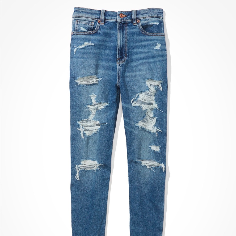 american eagle stretch ripped mom jeans